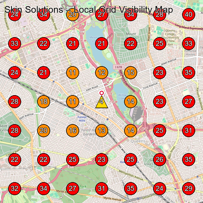 Skin Solutions GeoGrid visibility map for Facial Spa in 70-20 Austin St